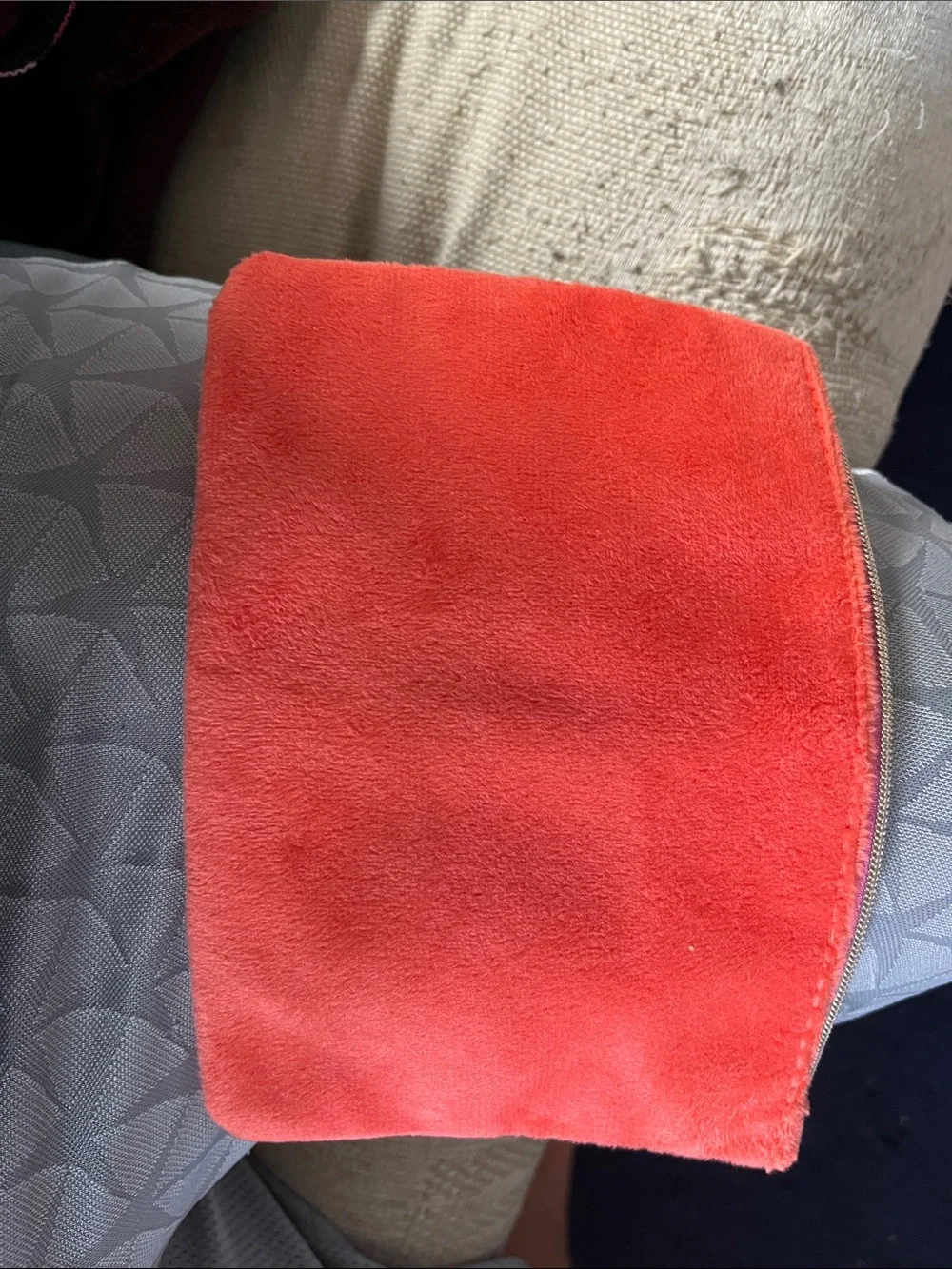 ipsy Pink and Red Two-Tone Velvet Cosmetic Pouch